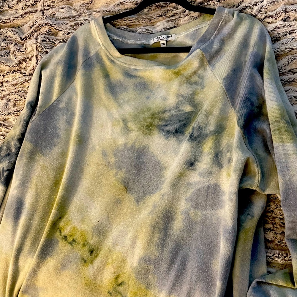 Chic soul French Terry sweatshirt, green/blue tie dye, size 2X